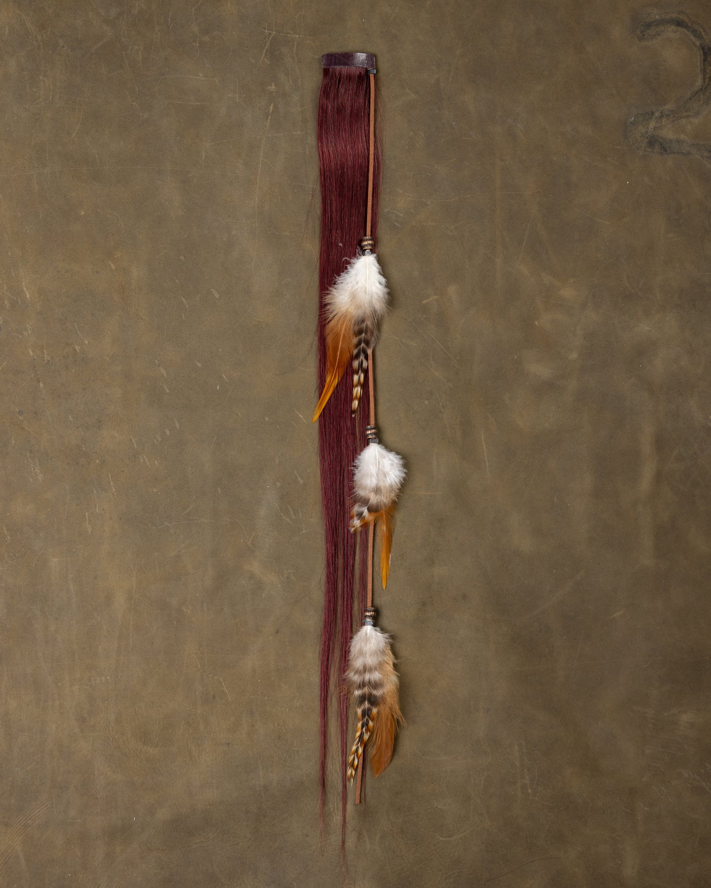Copper Bead Feather Chain - Burgundy