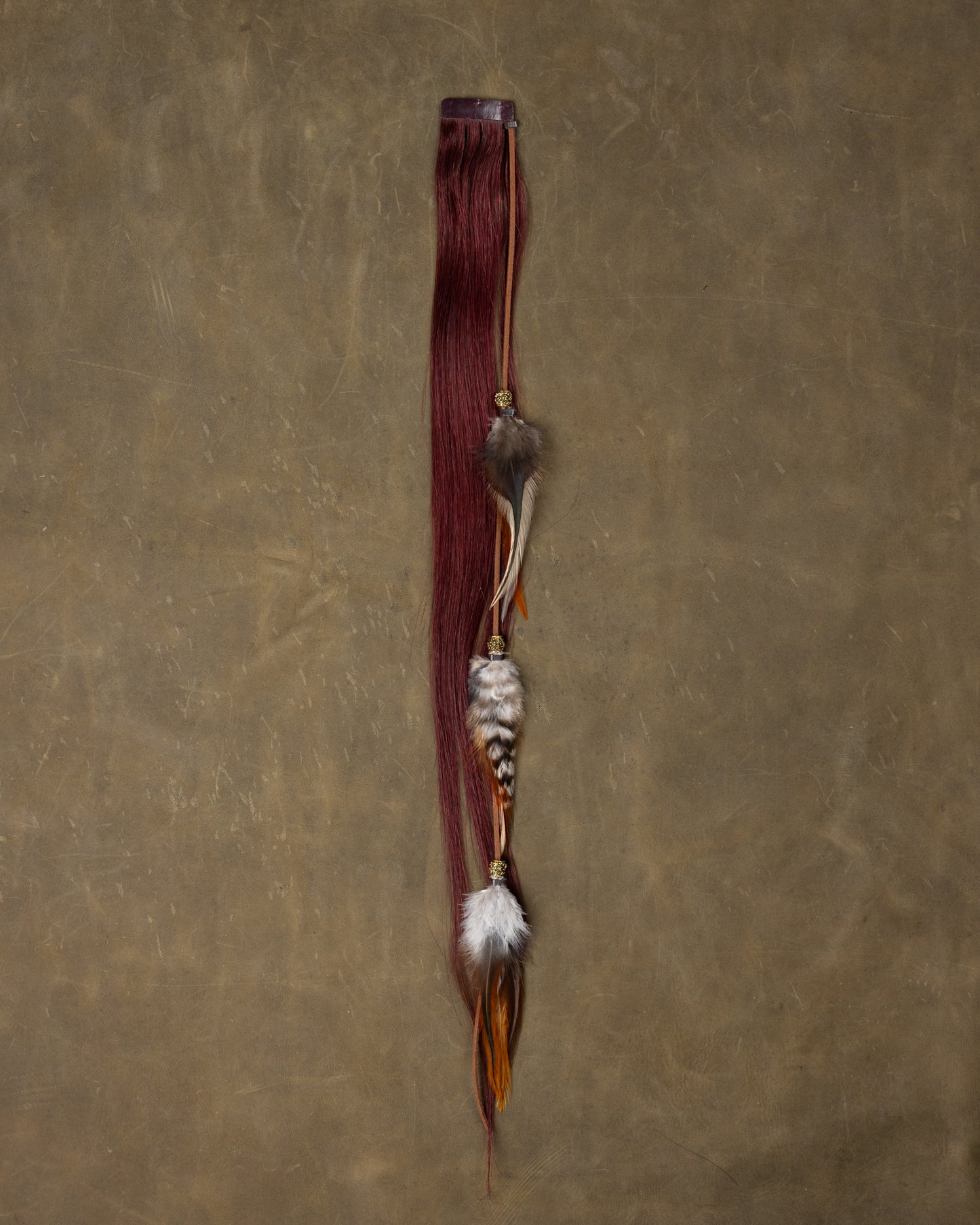 Gold Bead Feather Chain - Burgundy