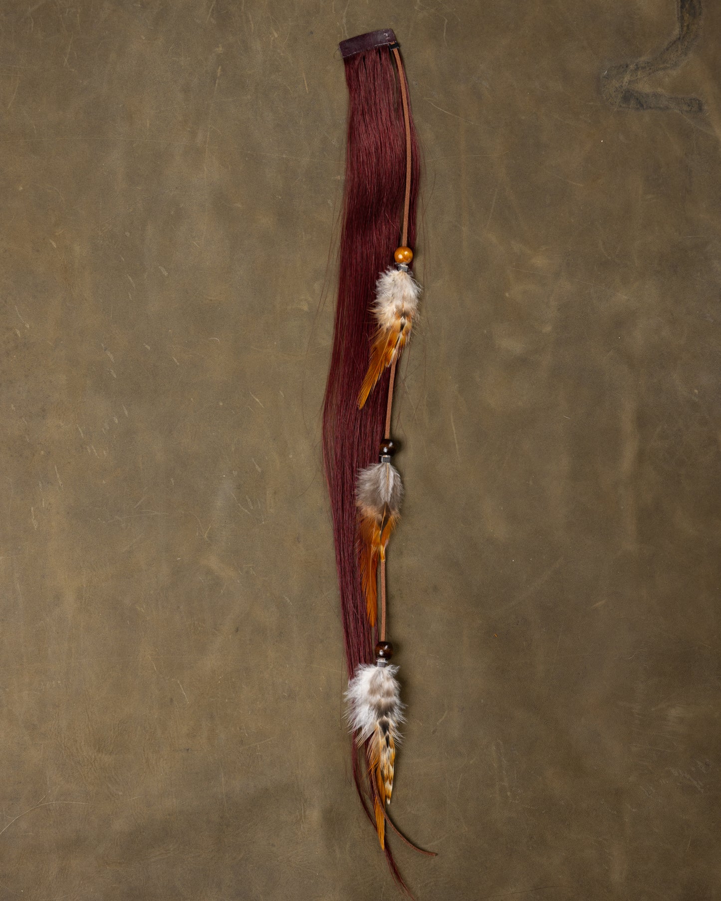 Wood Bead Feather Chain - Burgundy