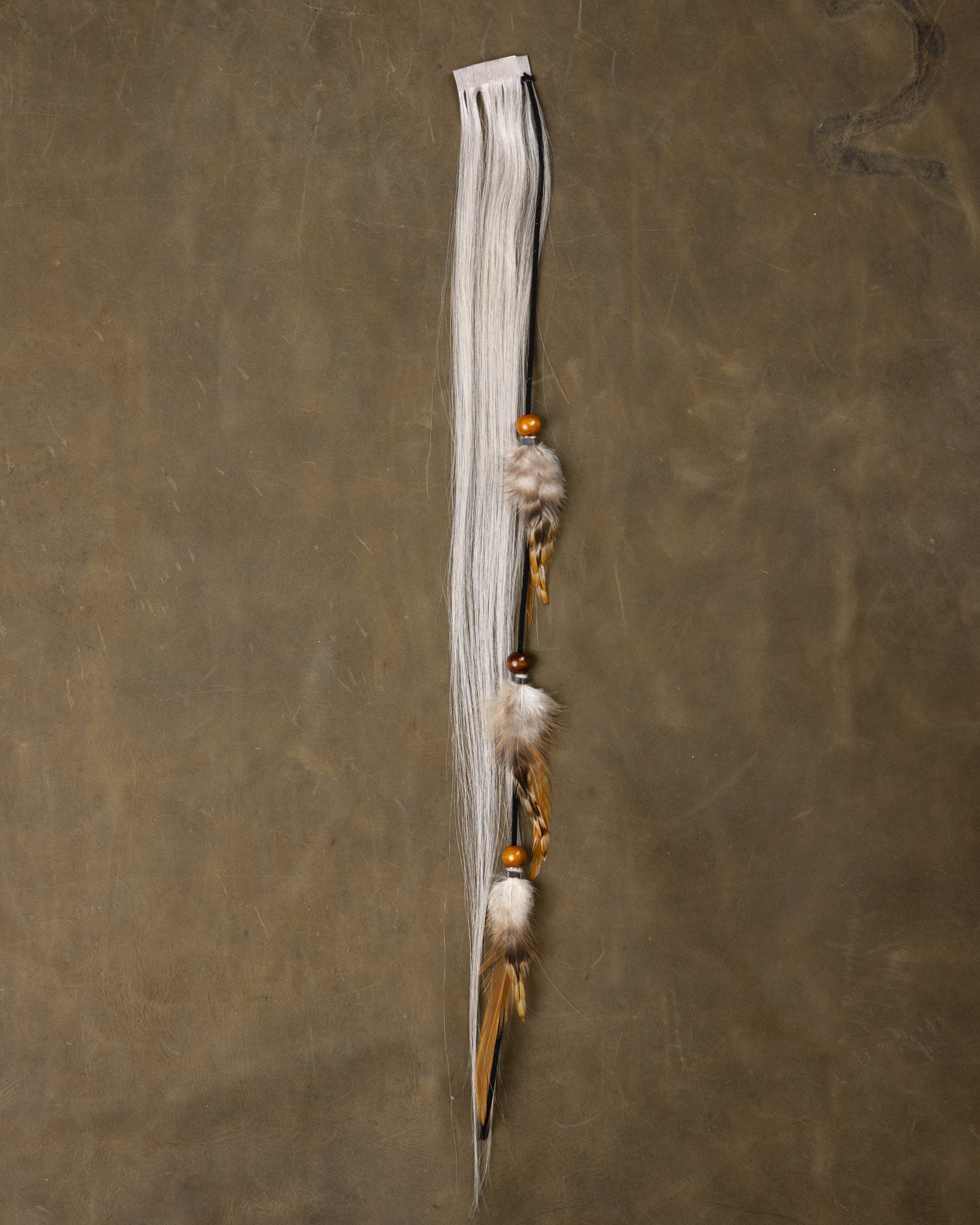 Wood Bead Feather Chain - Silver