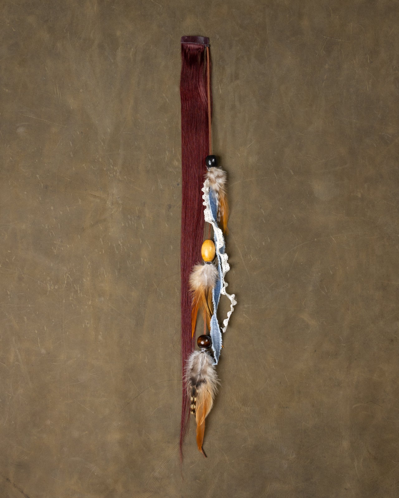 Denim & Lace Feather Chain - Burgundy