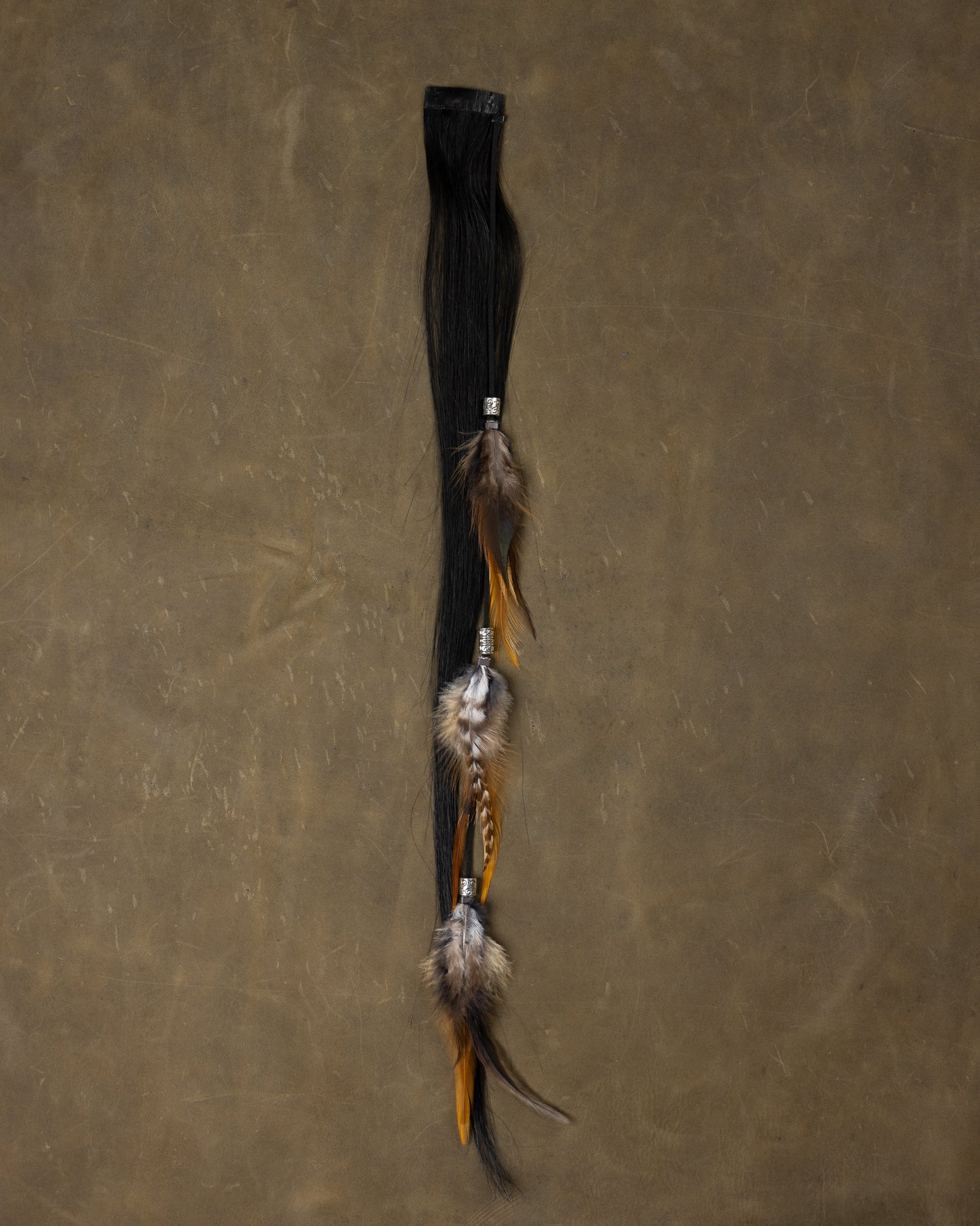 Silver Bead Feather Chain - Black Stone